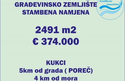 Kukci, (Poreč 5 km), building plot 2491 m2, Z-621